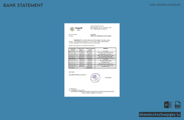 Beispiel-Excel-Vorschau: Adressnachweis der russischen Tinkoff Bank
